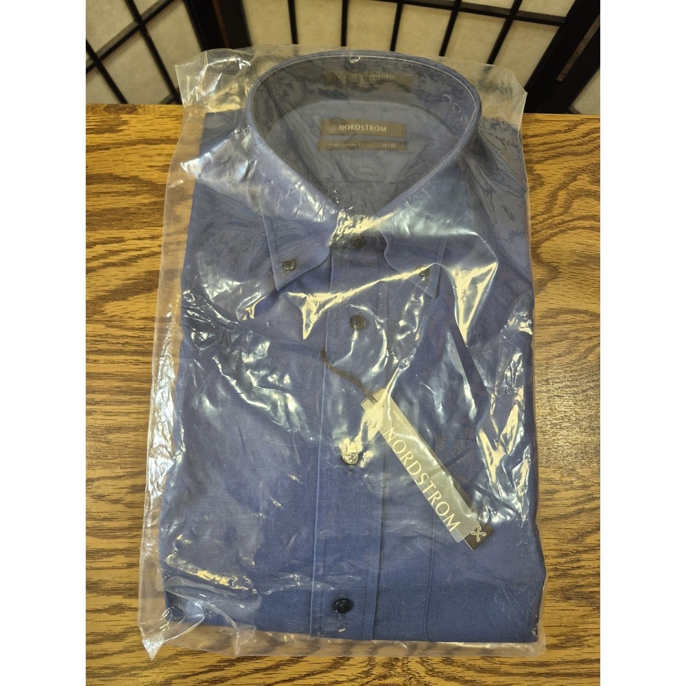 Nordstrom Traditional Fit Blue Solid Long Sleeve Collared Dress Shirt 15x32